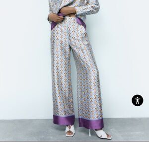 ZARA Satin Effect Geometric Print Pants